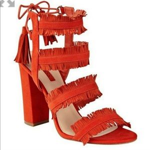 GUESS orange suede fringe 'econi' heels - size 8